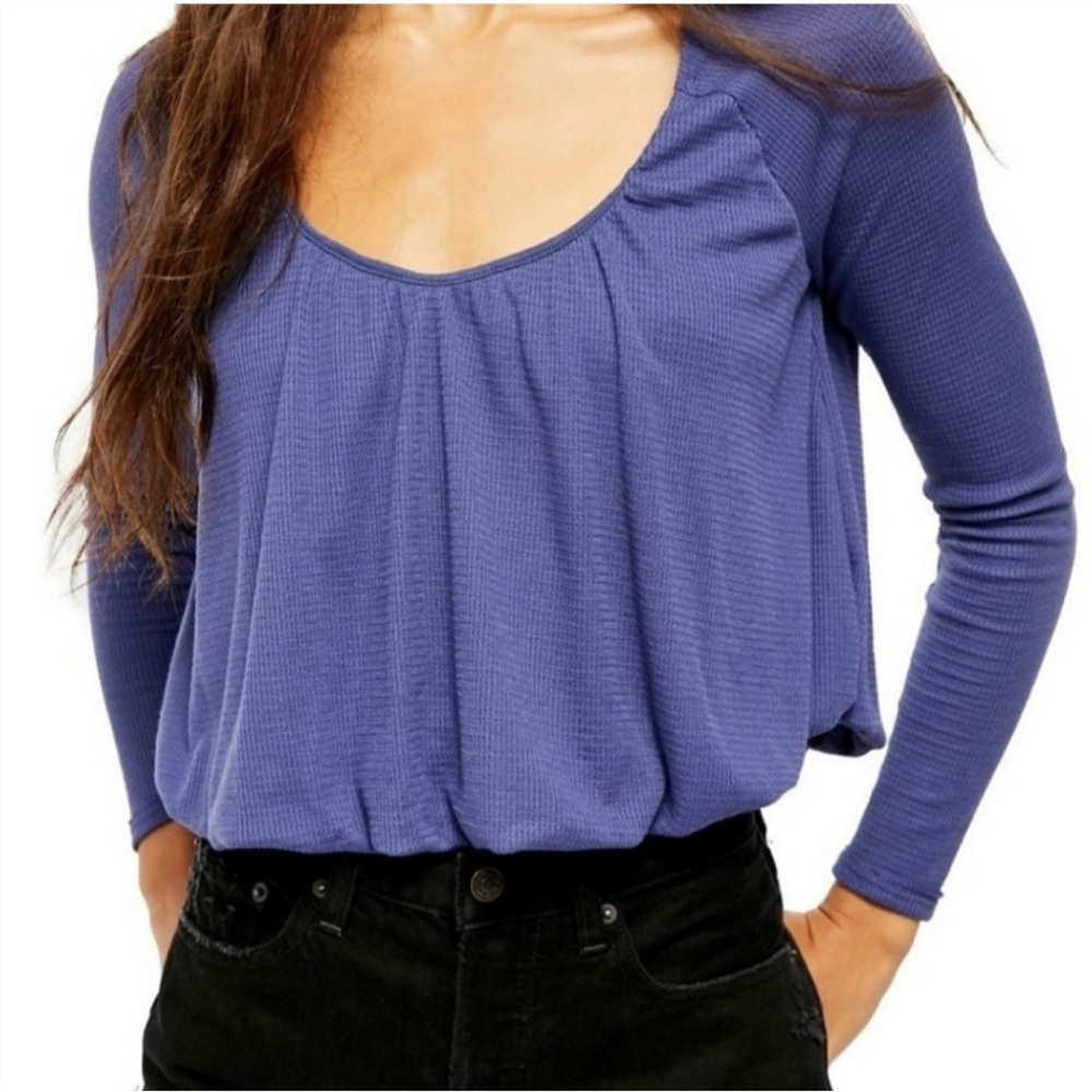 Free People We The Free Bondi Waffle Knit Crop Top in True Blue